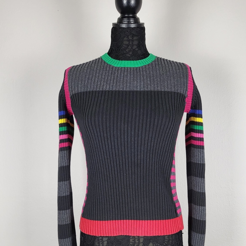 Tommy Hilfiger Black Grey Pink Red Green Blue Yellow Rainbow Striped Rib Sweater